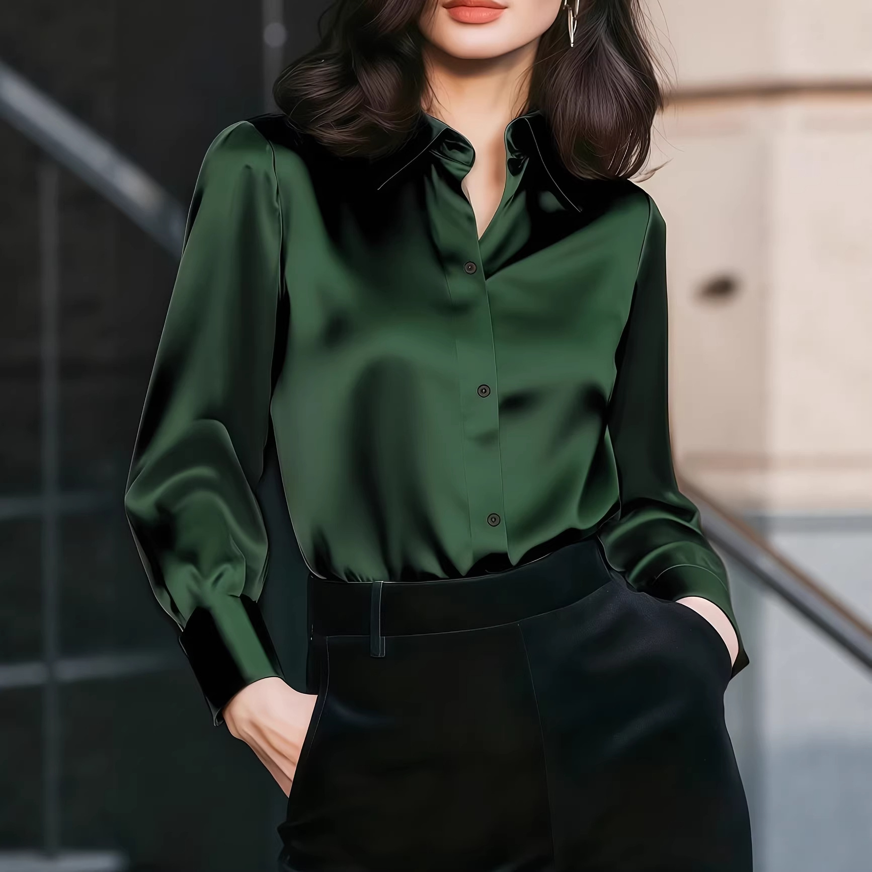Women Satin Lapel Collar Blous - огляд і ціна Women Formal Wear Shirts